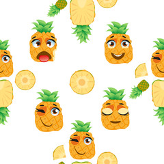 Cute seamless pattern with cartoon emoji fruits