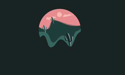 illustration desart  sun rice landscope illustrator vector art
