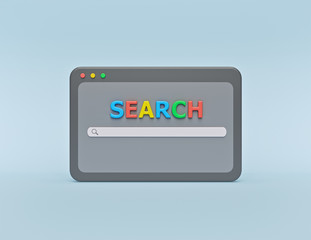 Fototapeta premium cartoon style minimal browser window and web search engine concept. 3d rendering