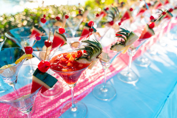 Many cocktail And fruits to decorate For party at weddings or other gatherings