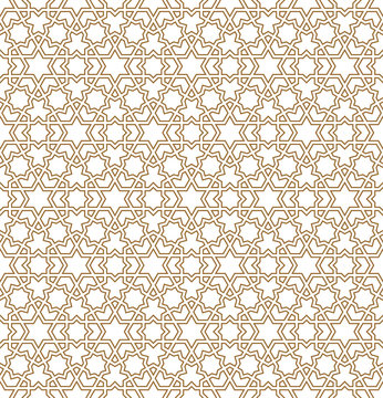 Seamless arabic geometric ornament in brown color.Contoured lines.