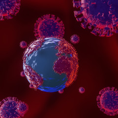 Covid 19 ,The planet earth transform to virus ,focus on center.3d rendering.