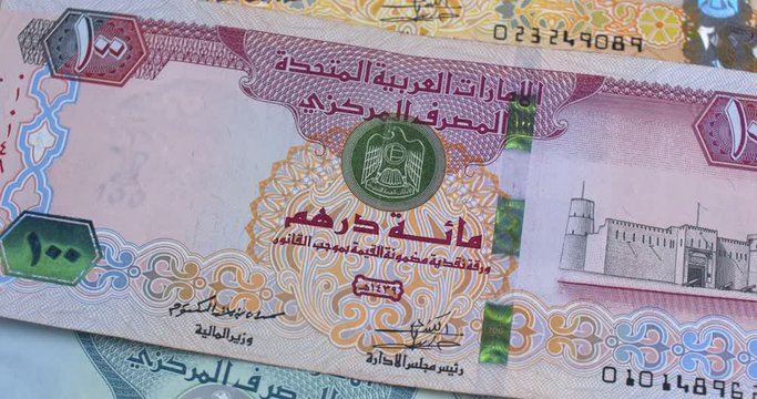 United Arab Emirates 100 dirham banknote, UAE Emirati money closeup