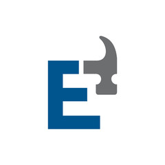 Letter E Hammer Logo Design Renovation and Construction Vector Graphic.