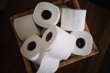 several toilet paper rolls in a box