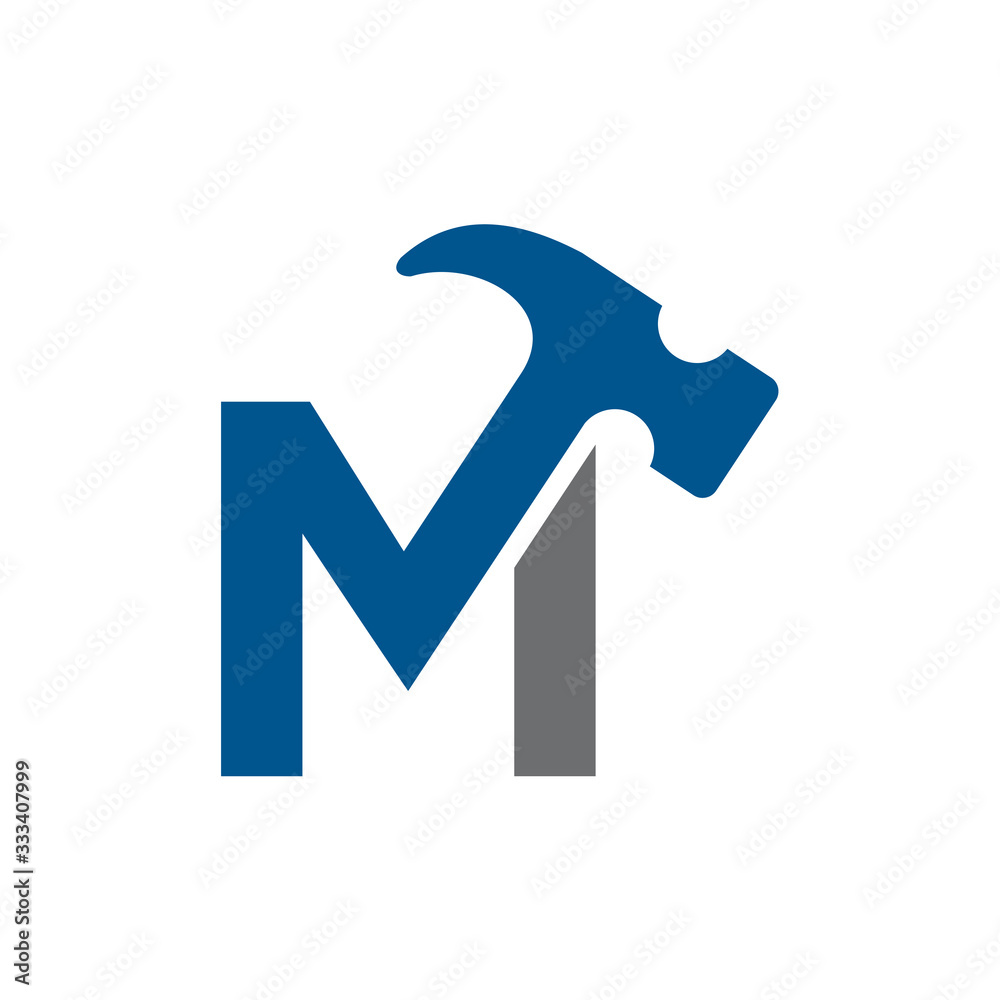 Wall mural letter m hammer building services, repair, renovation and construction logo design