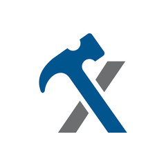 Letter X Hammer Building Services, Repair, Renovation and Construction Logo Design 