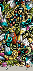 Science hand drawn doodle banner. Cartoon detailed flyer.