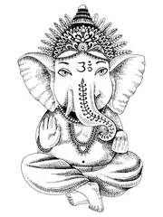 Poster Hand drawn Ganesha Indian god © Marina Gorskaya