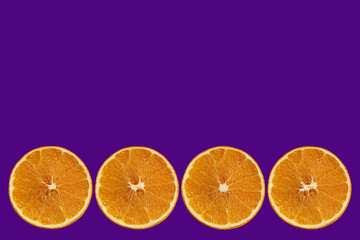 juicy slices of orange, lemon, lime on lilac background for menu or recipe, concept of vegetarian,...