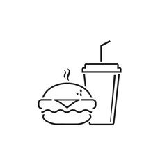 Fast Food Vector Line Icon. Burger and soda or cola drink silhouette, isolated symbol