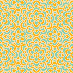 Hand-drawn mandala pattern. Seamless pattern with symmetrical abstract flower. Circular pattern.