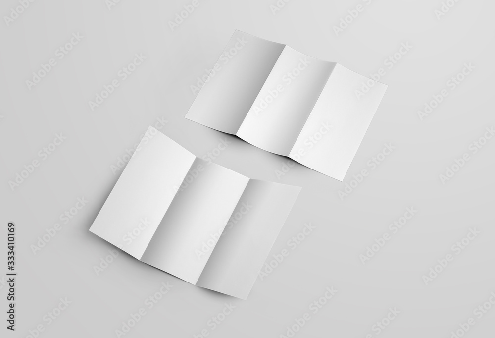 Poster Template of open diogonal leflets, brochures with roll fold with realistic shadows, isolated on background, front, back view.