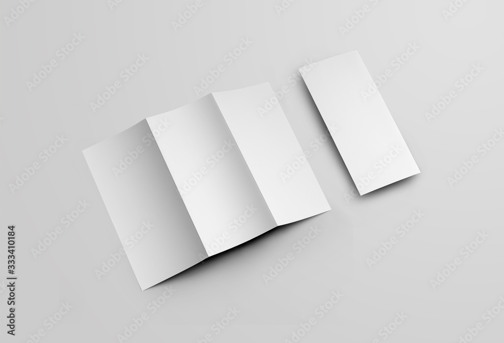 Poster Mockup open and closed blank booklet, leaflet on the diagonal, for presentation of design, back view.