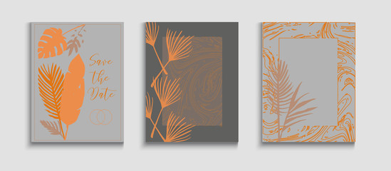 Abstract Retro Vector Banners Set. Minimal Banana Leaves Magazine 