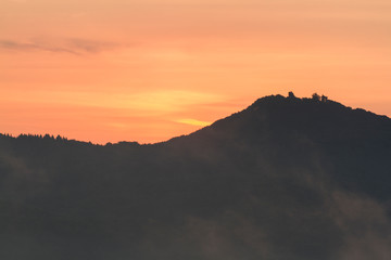 Unique view of seven mountains in the Rhineland at sunrise