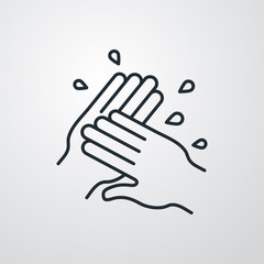 Higiene de manos. Icono plano lineal lavarse las manos en fondo gris	