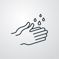 Higiene de manos. Icono plano lineal lavarse las manos en fondo gris