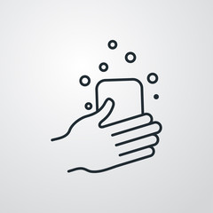 Higiene de manos. Icono plano lineal lavarse las manos en fondo gris