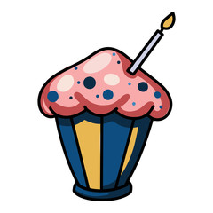 Vector icon. Colorful cake with candle can be used for wallpapers, pattern fills, web page backgrounds, surface textures.
