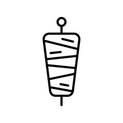 Doner kebab icon. Linear logo of spit meat for shawarma. Black simple illustration of turkish fast food. Contour isolated vector image on white background