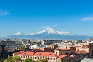 A view of Yerevan city  with Ararat mountain in background - Powered by Adobe