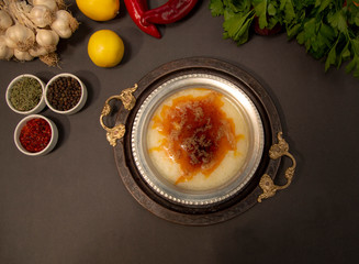 Traditional Turkish Soup Kelle Paca stock photo