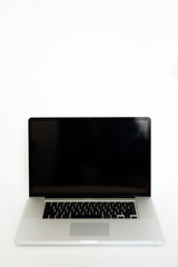  open gray laptop on a white background