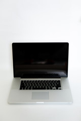  open gray laptop on a white background