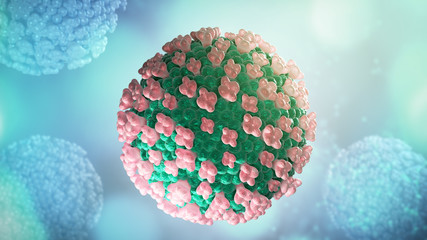 Coronavirus microscopic view Floating influenza virus cells 3d rendering background