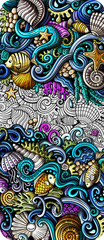 Sea life hand drawn doodle banner. Cartoon detailed flyer.