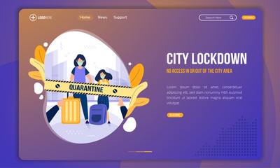 Flat design of locked or quarantined city on landing page template