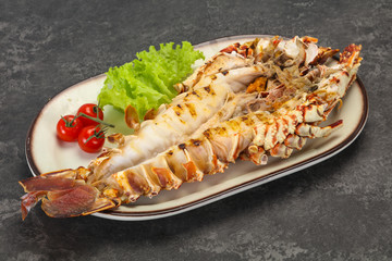 Grilled crayfish in the plate