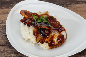 Rice with duck breast in Unagi sauce