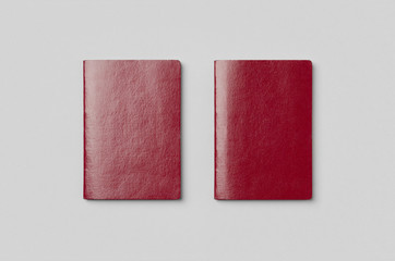 Two red passports mockup, side by side.