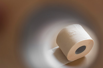 roll of toilet paper peach beige color on beige background
