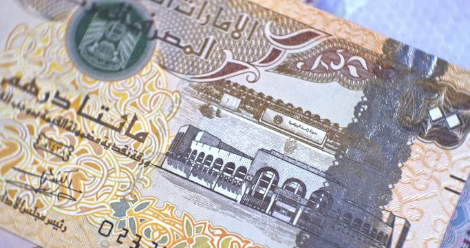 United Arab Emirates 200 dirham banknote, UAE Emirati money closeup