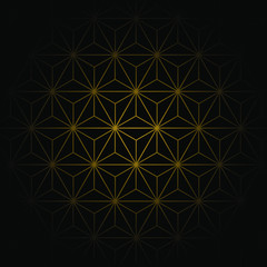 Sashiko star pattern gold lines black background vector illustration