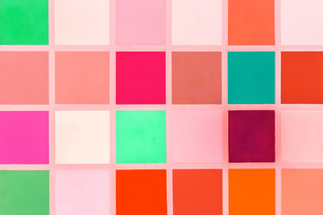Samples of different shades of color in a square texture, colorful abstract mosaic background