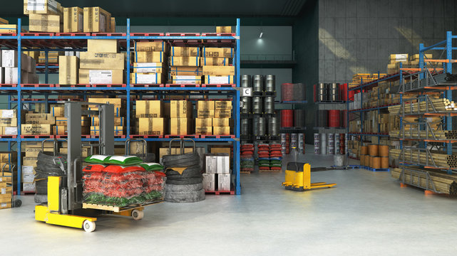 Hangar delivery warehouse 3d render image interior