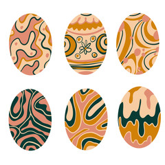 Set of easter eggs with a pattern on an isolated white background. Delicate, cute color palette. Happy easter. Greeting card design element and more. Digital hand drawing illustration. 