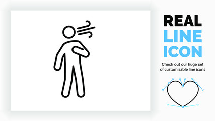 Obraz premium editable real line icon of a outline stick figure having trouble breathing gasping for air and blow out black lines in a modern and clean design on a white background