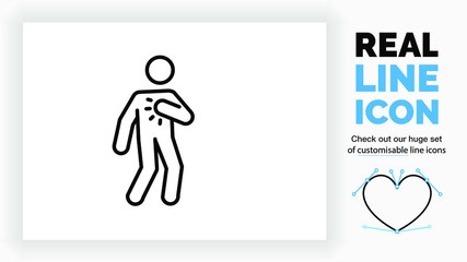 editable real line icon of a outline stick figure having a heart attack an grasping for the pain in his chest in black clean and modern lines on a white background