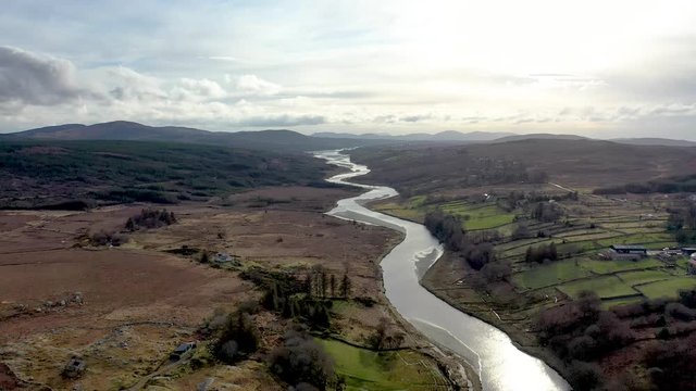 Aerial view of Gweebarra River between Doochary and Lettermacaward in Donegal - Ireland.