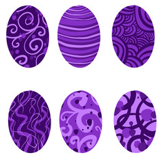 Set of easter eggs with a pattern on an isolated white background. Delicate, cute color palette. Happy easter. Greeting card design element and more. Digital hand drawing illustration. 