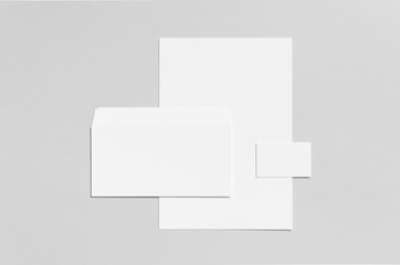 Branding / Stationery Mock-Up - White - Letterhead (A4), DL Envelope, Business Card (85x55mm) - obrazy, fototapety, plakaty
