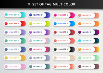 Set of bookmarks, stickers, labels, tags multicoloured rounded geometric circles on white background