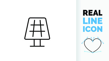 Vector editable real line icon solar panel for renewable energy with solar collector and cell for green future power and electricity a modern clean line art illustration in a black stroke symbol style