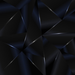 Abstract background black and blue low polygon shape with lighting. Geometric triangle pattern modern style