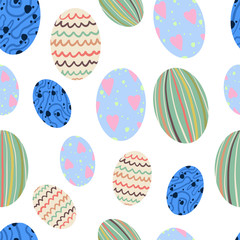 Eggs seamless pattern in cartoon style. Abstract cute print. Happy easter. Stock windy illustration.